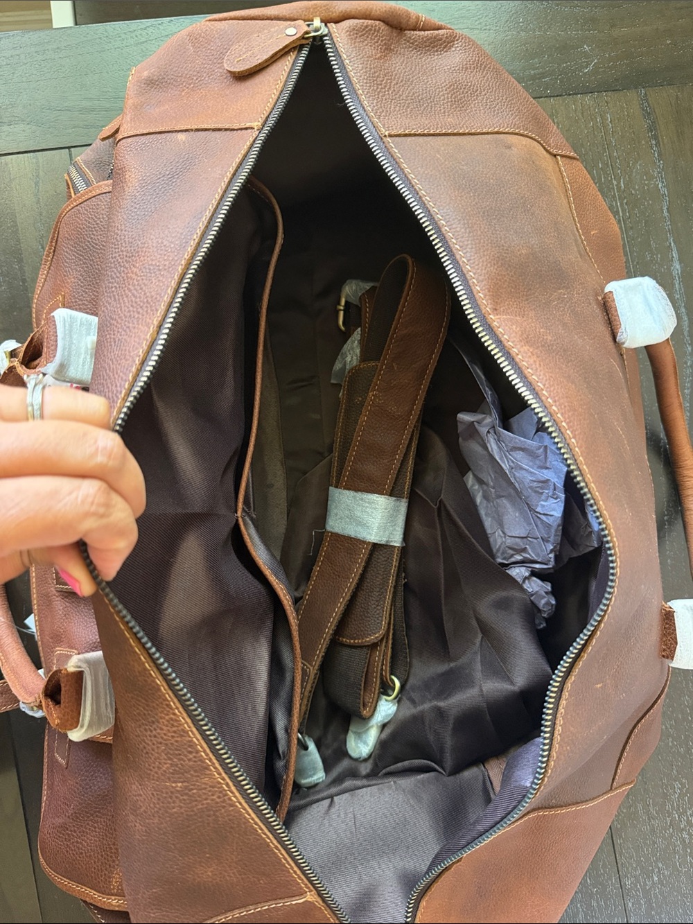 American Bison Juniper Leather Duffel Bag - Men 20” - Picture 3 of 5